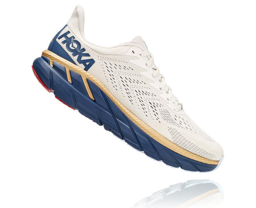 Chaussure Running Hoka One One Clifton 7 Homme - Blanche/Bleu - BSY-053287